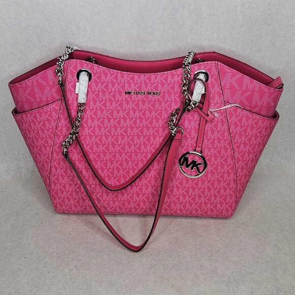 Michael Kors Jet Set Travel Dragonfruit Pink LG Chain Shoulder Tote Purse  - Picture 1 of 10